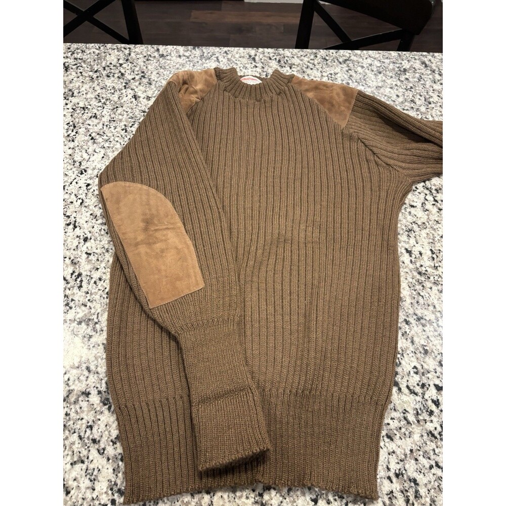 Vintage Bridgedale Wool Shooting Sweater Mens Size 58 XL Womens 54 Brown Suede